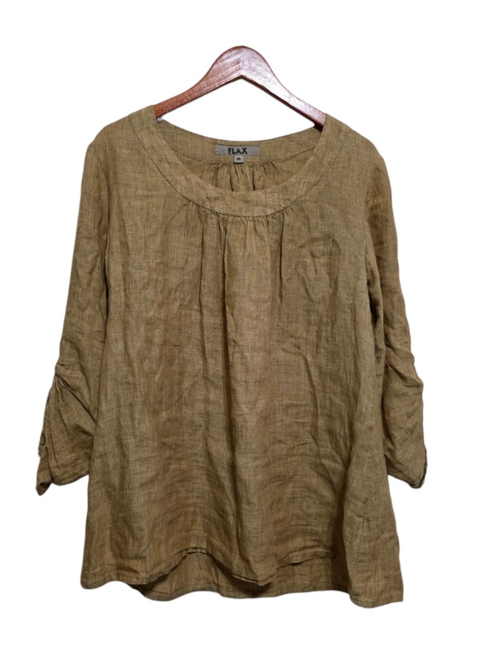 Flax Wide Neck Cinch-Sleeve Top in Golden Yellow Size Medium